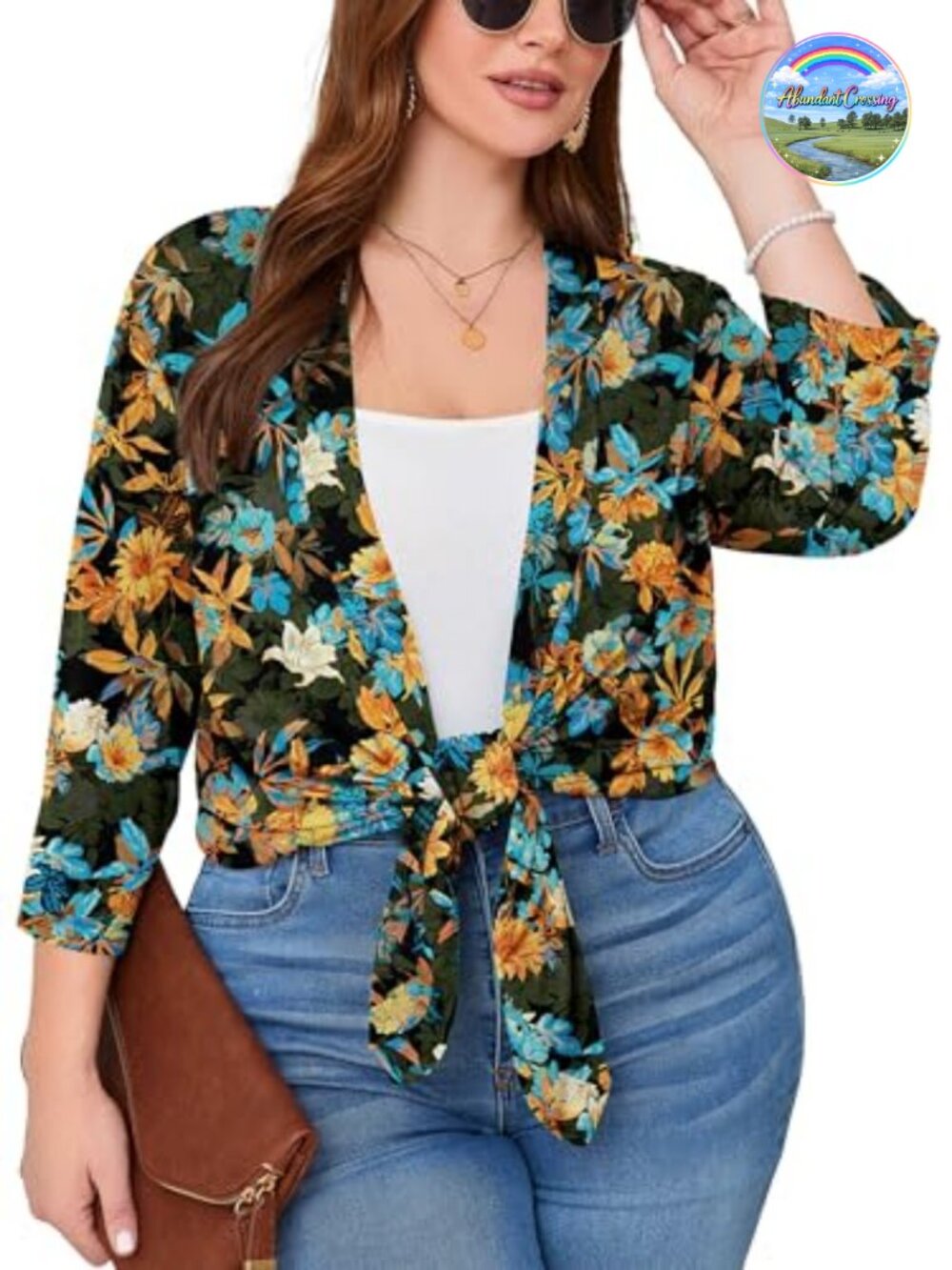 Plus Size Open Front Cardigan 3/4 Sleeve Lightweight Shrug - Picture 2 of 6